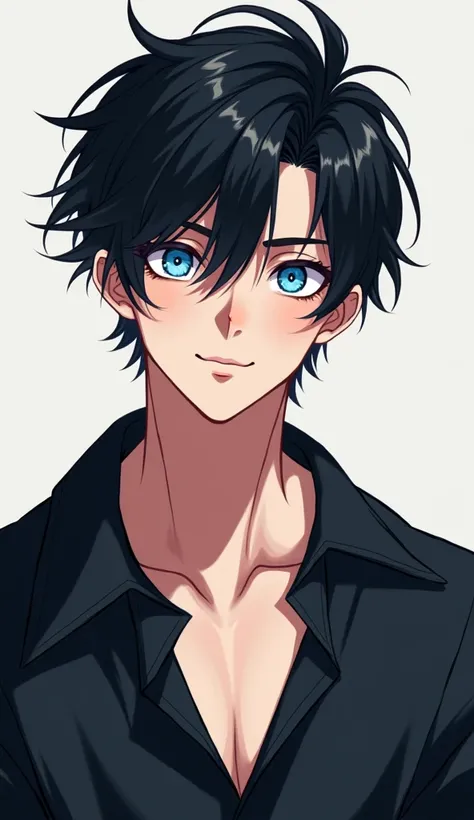 handsome man,  black hair,   blue eyes  , sharp eyes   , Anime Pictures , white skin,  naughty boy 