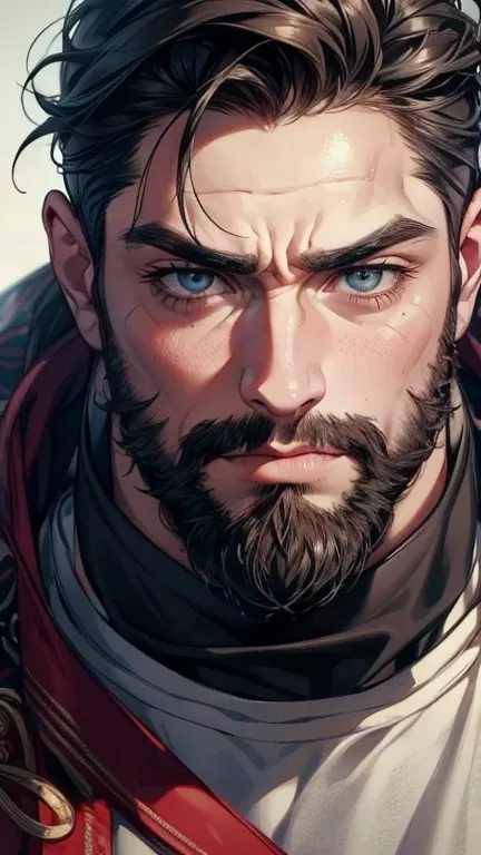 ( idiot,4K,8k,   highres,  masterpiece:1.2),  ultra-detailed,(Realistic,photoRealistic,photo-Realistic:1.37),36-year-old man,3 day beard,cute anime ,Portraits,strong,masculine,   dark hair,sharp jaw,      mesmerizing eyes      ,   perfectly combed hair,   ...