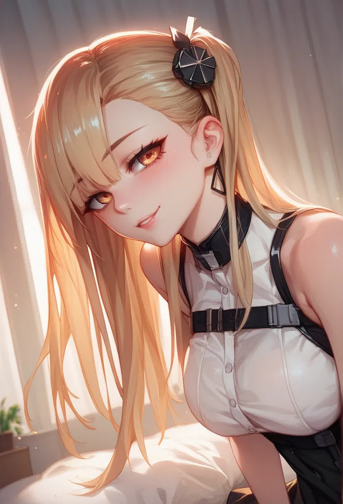 
a woman with a big breast posing in a room, an anime drawing by Kentaro Miura, pixiv, tachisme, seductive anime girl, fine details. girls frontline, from girls frontline, loli in dress, smooth anime cg art, revealing clothes, attractive anime girl, oppai,...