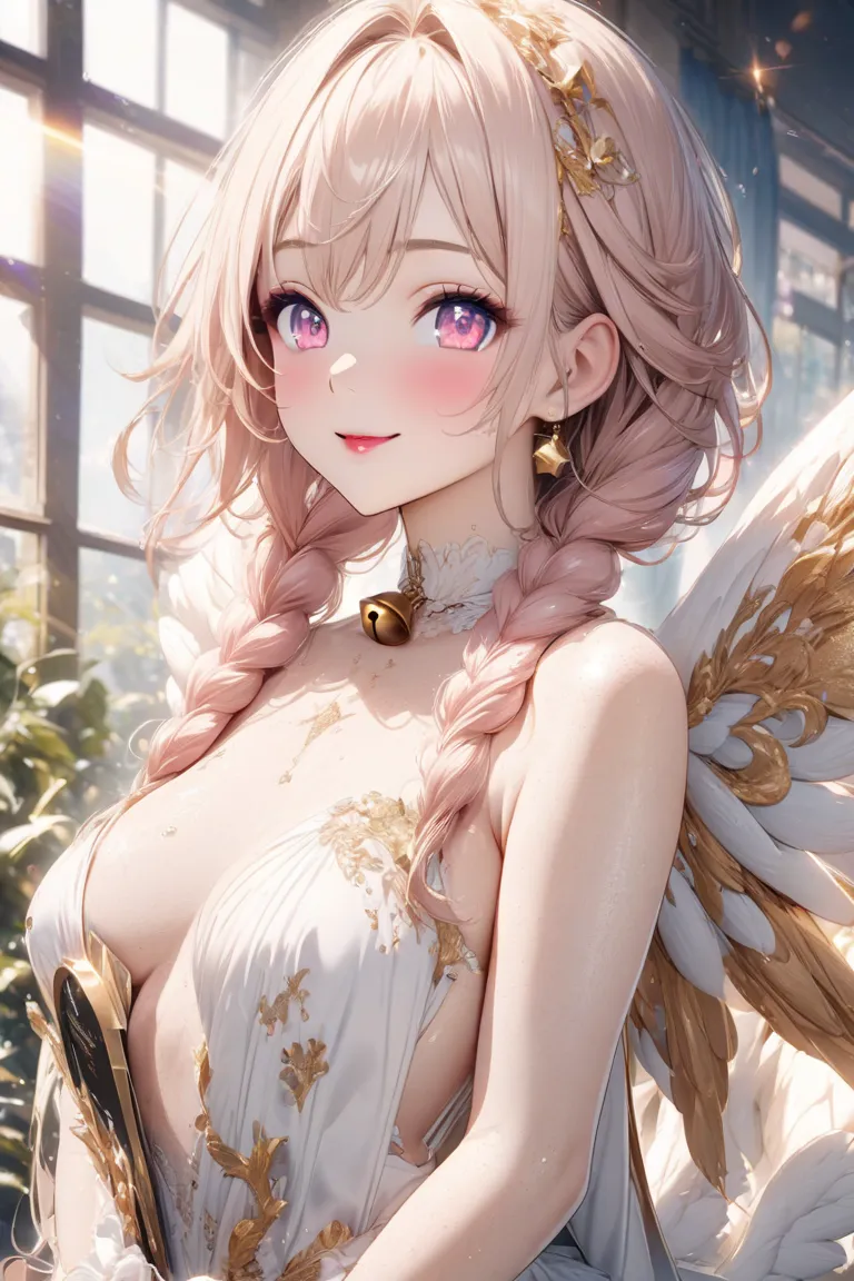 anime風、Cute Angel Adult Makeup、background、 wedding venue from the window、near future style、Sparkling High Resolution, accurate, has won numerous awards, high definition model, 高quality,  , textured skin, masterpiece, is anatomically correct, 最高quality, Det...