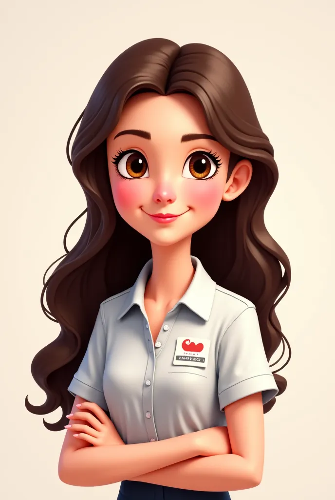 Pixar-like logo of a brunette girl with long brown hair with uniform and manicurist tools