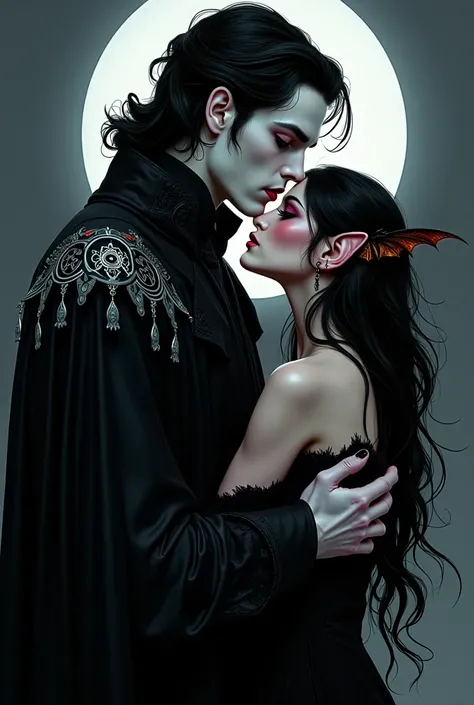 "A dark, gothic fantasy illustration of a warlock-lich resembling a hauntingly beautiful prince of the undead. He has delicate yet striking features—high cheekbones, full lips tinged with an otherworldly pallor, and piercing, obsidian eyes that gleam with ...