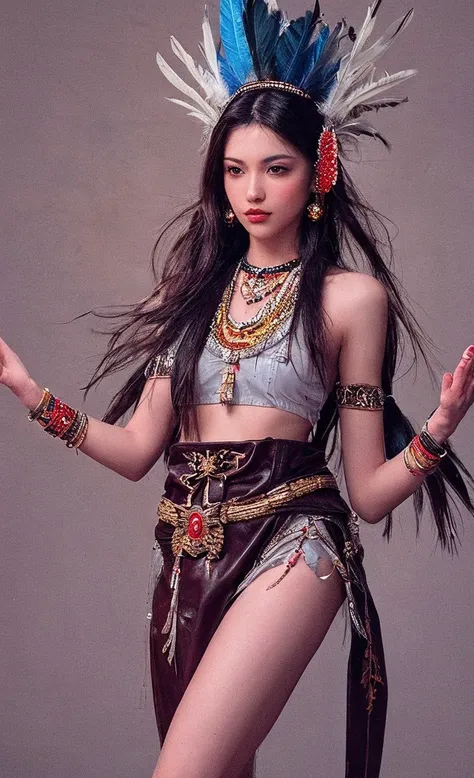  in high-definition images、Native American Images、Beautiful Native American Women in Dancing Poses, Beautiful Native American Woman in a Gorgeous Embroidered Leather Poncho ,  flowing tulle ,  Feather Hair Ornament , War Cap, tattoo, Brown skin,  Indian Je...