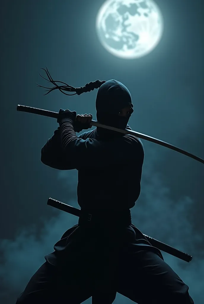 the best quality, 4k, masterpiece, 1 man, ninja, night, katana, fighting pose, upper body