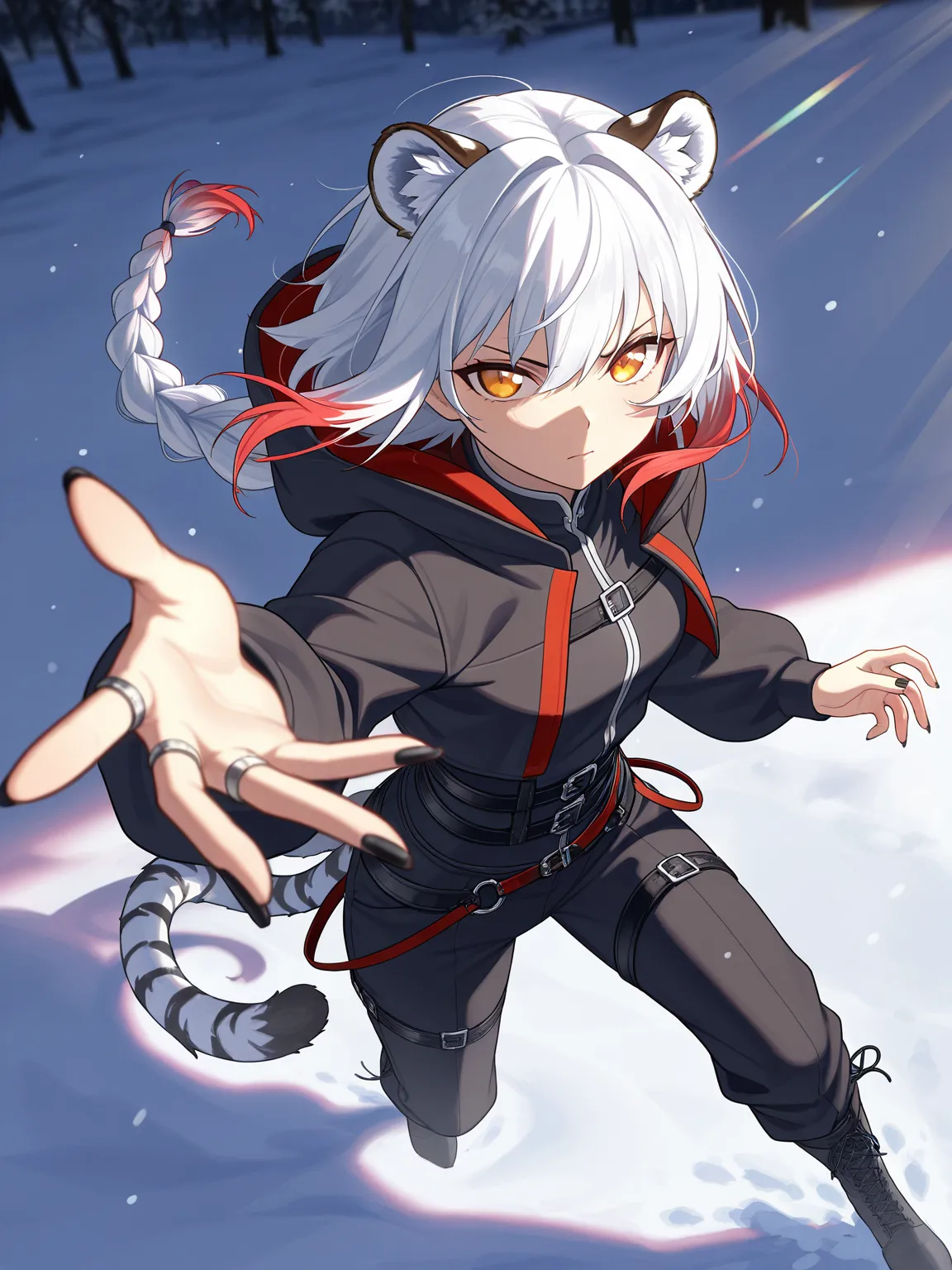 1 man, , tiger ears,  white hair,  white hair, black hair, short hair, Hair in front of the ears,  red hair , Silver hair, asymmetric hairstyle, Hair in front of one ear, Ring bun , Low braided long hair,  Triple bun , Low braided long hair, long lashes,  ...