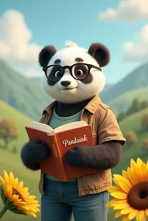 I want to get a picture of the writer as a panda and carry a book with the word Pandaink and then have a little sunflower.