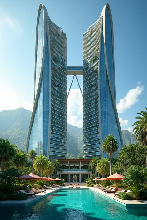 HOTEL TWIN TOWER IN TROPICAL ARCHITECTURE LIKE THE PAN PACIFIC HOTEL