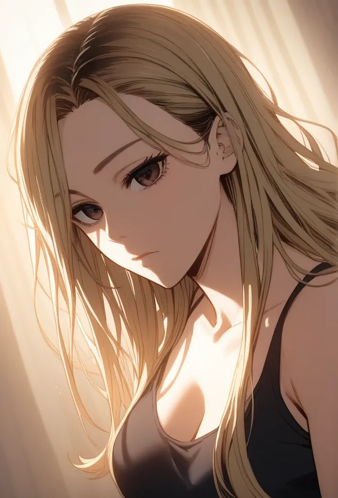 Hi-Res,  Highest quality ,  illustration of a woman with a penis ,  cinematic lights , Dramatic Shading,  good lighting , volume lighting, backlight, light,  dark brown eyes, blonde long hair with a big ass,(Hi-Res:1.0), Alone, perfect body, medium chest, ...