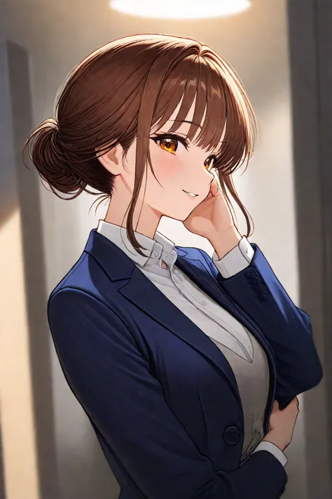 Make me a modern boss daughter. She's a pretty, good-looking woman in formal clothes