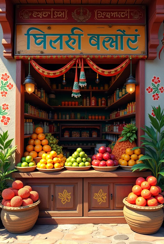 Create me a fruit shop board of Dhakal fruit and juice center in nepali 