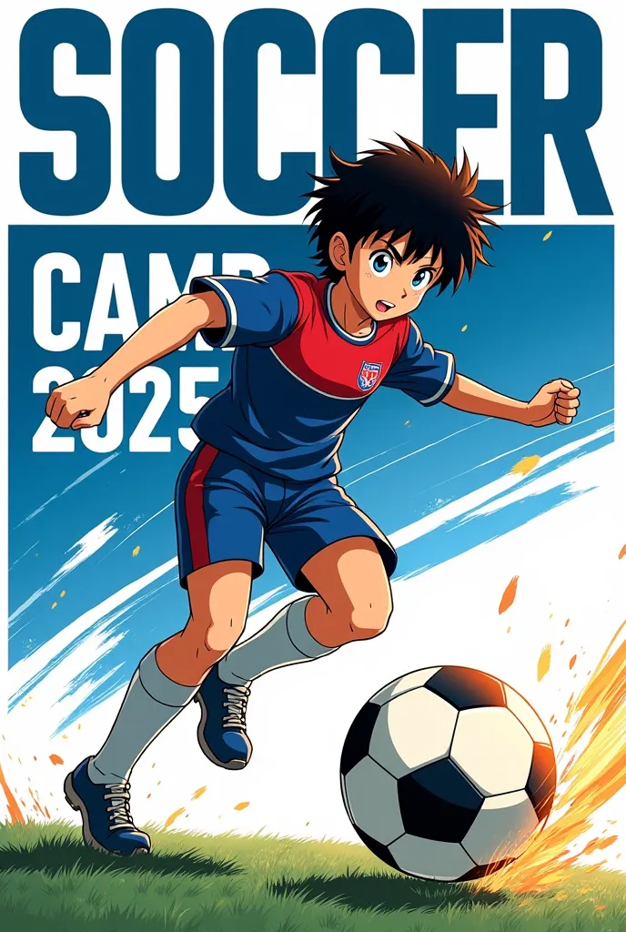 the design features Oliver Atom, the iconic character of "captain Tsubasa", in a dynamic pose while kicking a soccer ball with strength and determination. His expression shows energy and passion for the sport, with his characteristic soccer uniform and his...