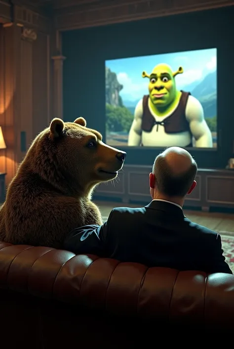 Bear and Putin watch Shrek realistically