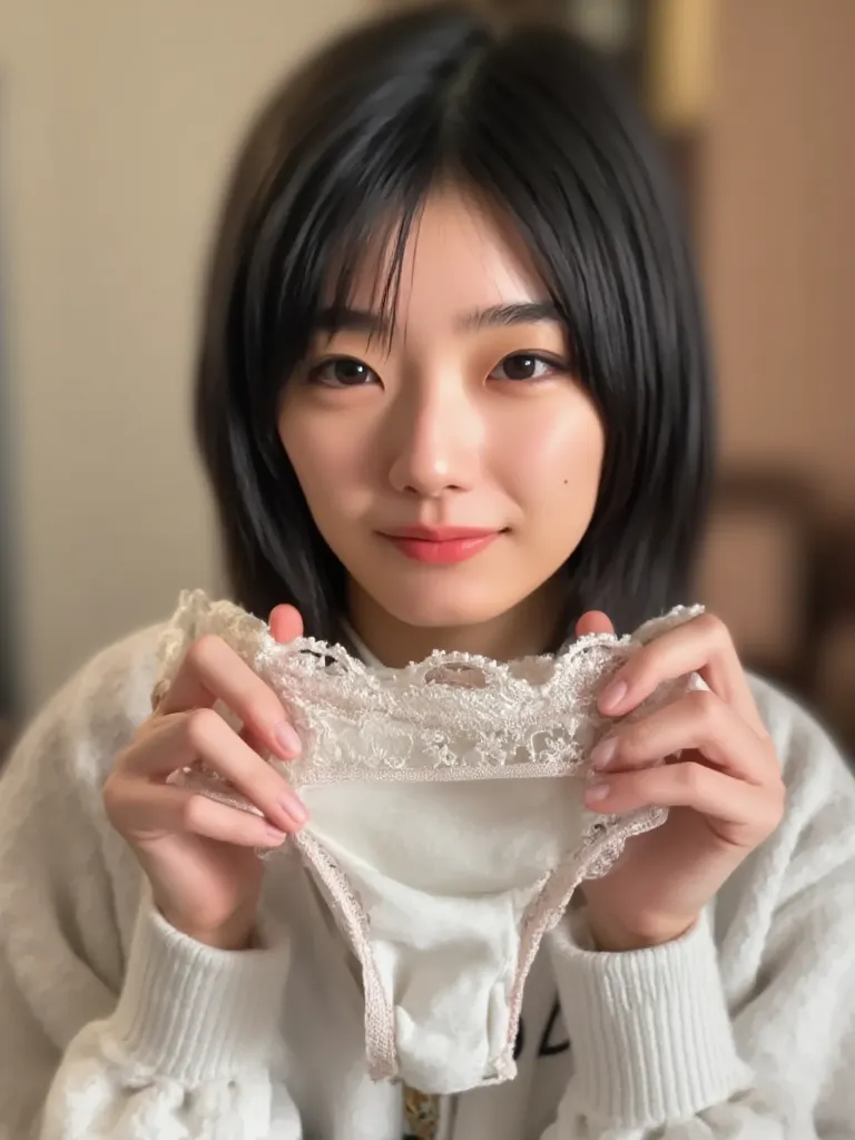 Smiling woman holding panties