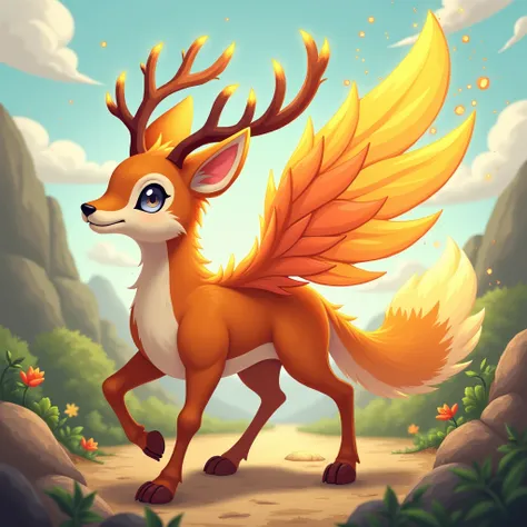 deerfox but pokemon look a like cartonic and add some phoenix wings