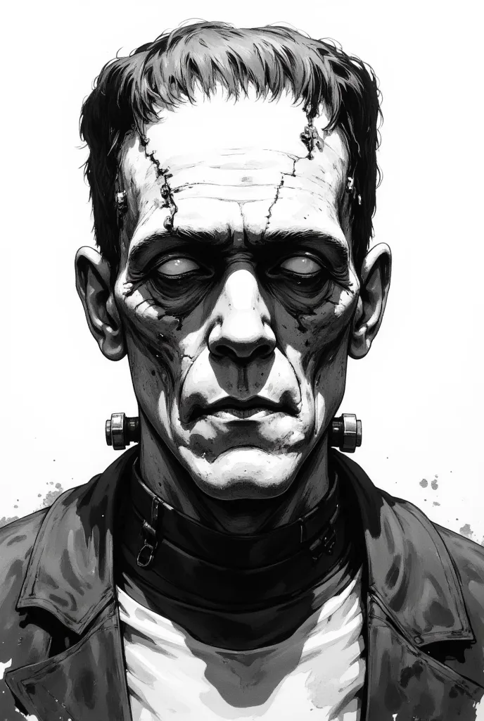 hiperrealistic portrait, ink, Frankenstein, portrait isolated on white background, cinematic, photo, 3d render, portrait photography