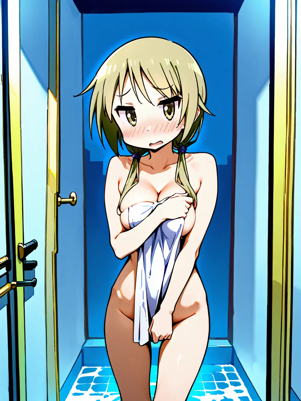 nsfw, one girl, Yuyushiki, Ichii yui , naked, embarrassed, Public bath