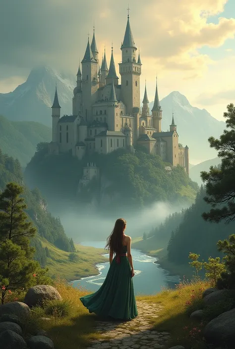 I want a photo like the last one with the castle, just change the girl to be a little bit more visible 