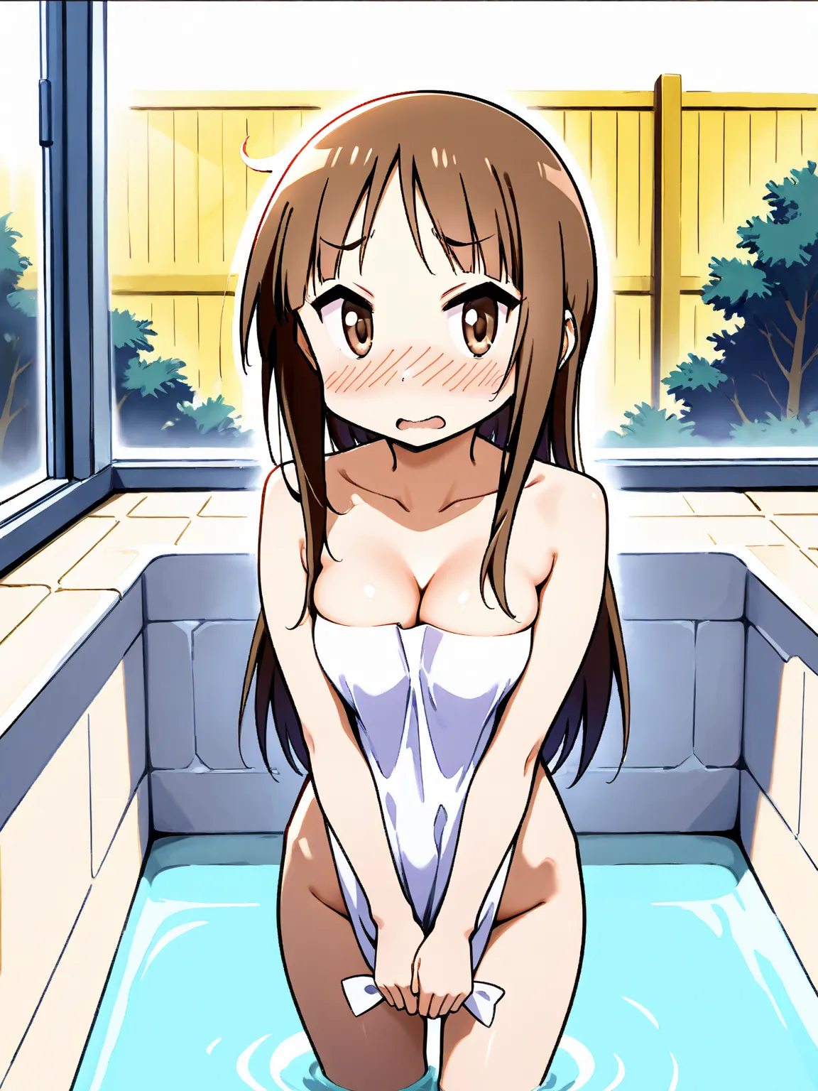 nsfw, one girl, Yuyushiki, Okano Kei, naked, embarrassed, Public bath