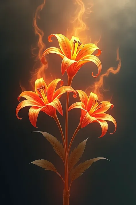 A tattoo design of 3 lilies burning with smoke in the back