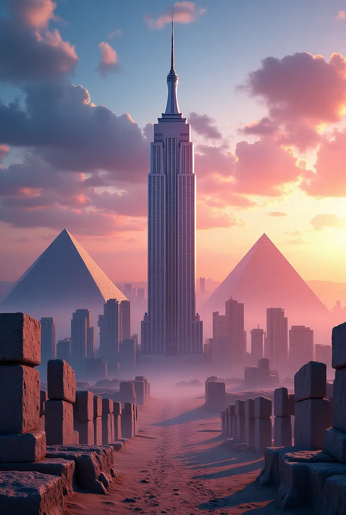 Empire State Building, pyramid, Stonehenge  