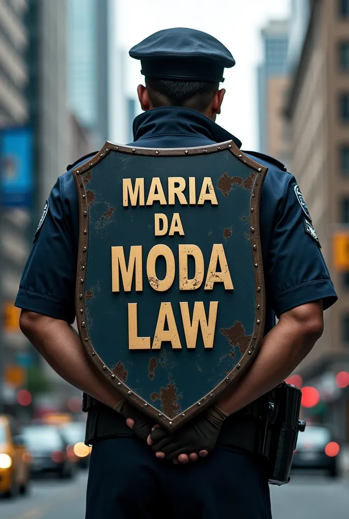 Police shield with the inscription Maria da Moda Law