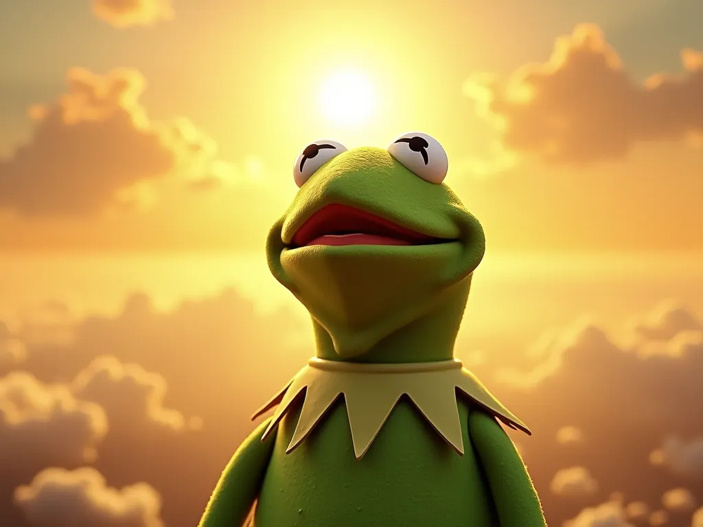 
Kermit the frog , 4K, Looking up at the sky with the hot sun, heat