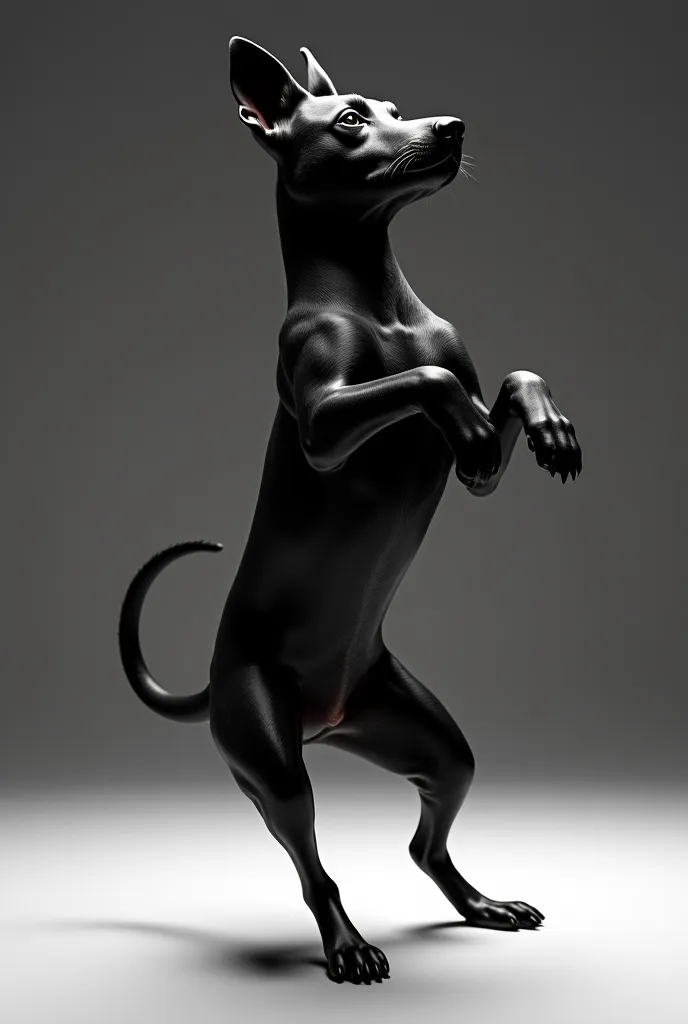 Create a dog in black and white doing the stanky leg dance