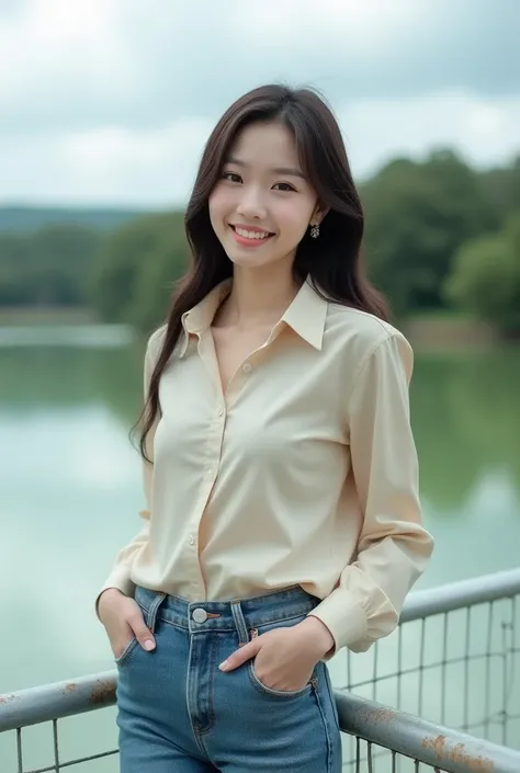  Young Woman, probably between 20 and 30 years old, from South Korea.

• Hair : dark, long and silky,  falling on the back .

• Height

: high, Above a ,65 meters.

 • Body : Physically fitness , with sharp curves.

• Suit : She wears a light shirt that hi...