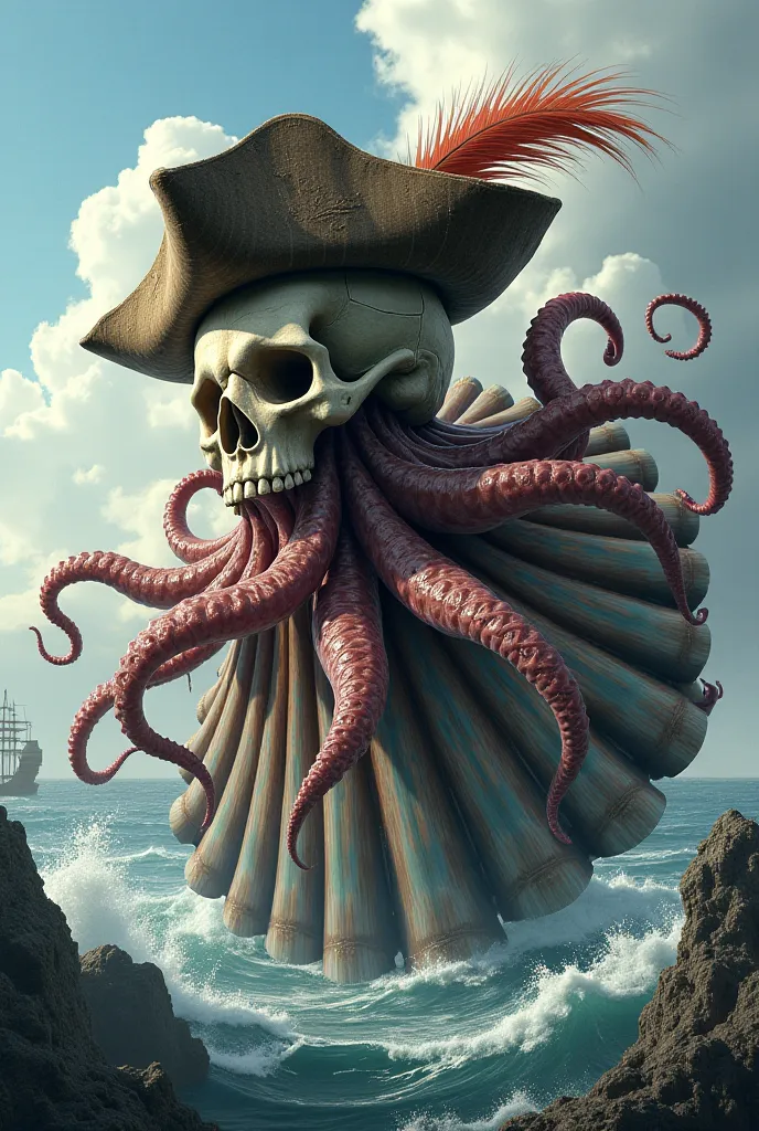 Cross scallop octopus with skull and pirate hat 