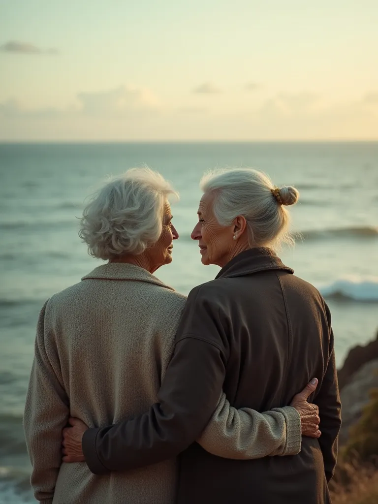 grandmother and you, eyes of old age,love between human friends,sea,standing facing back distant photos of grandmothers and elderly eyes,love between human friends,seaกว้างใหญ่,people standing with their backs to the camera Remote shots, professional image...