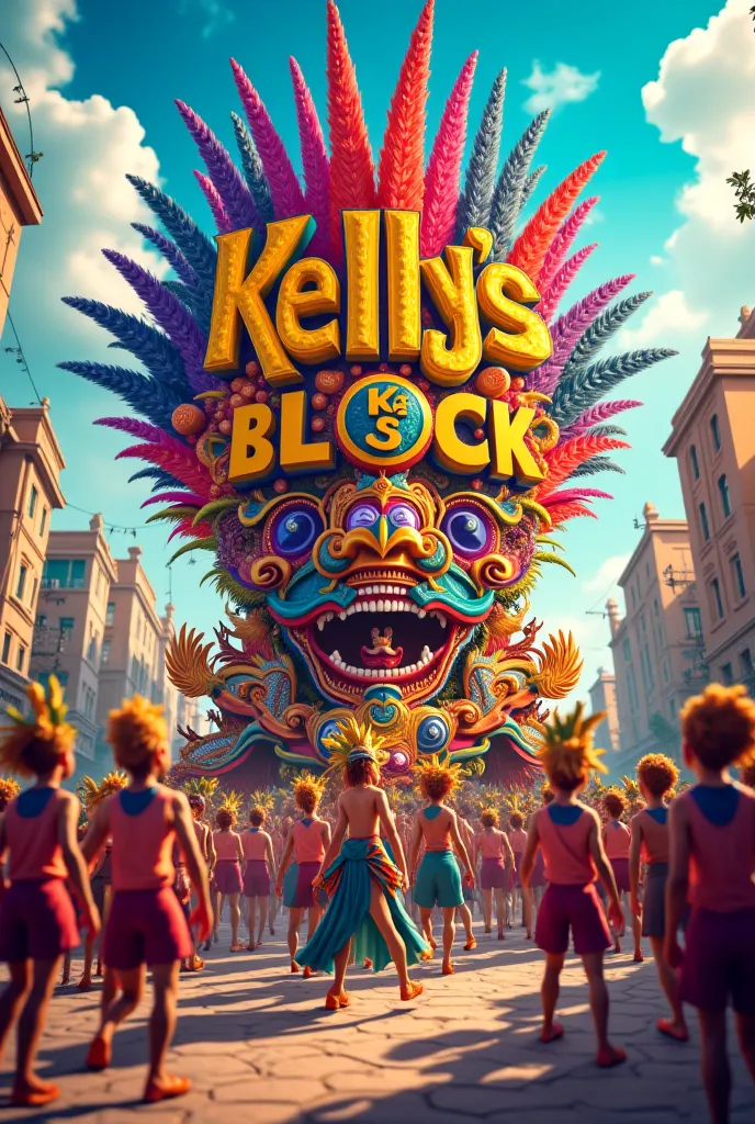 In front of a carnival abadá with the name "Kelly's Block"