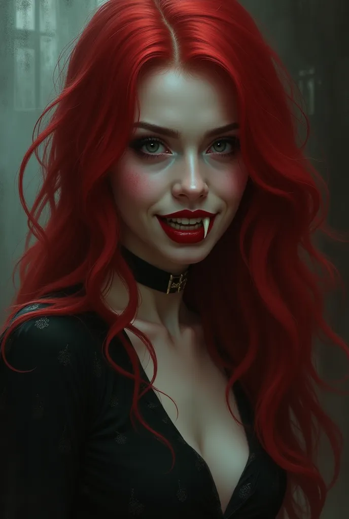 (Vampire girl who can see two fangs, redhead)