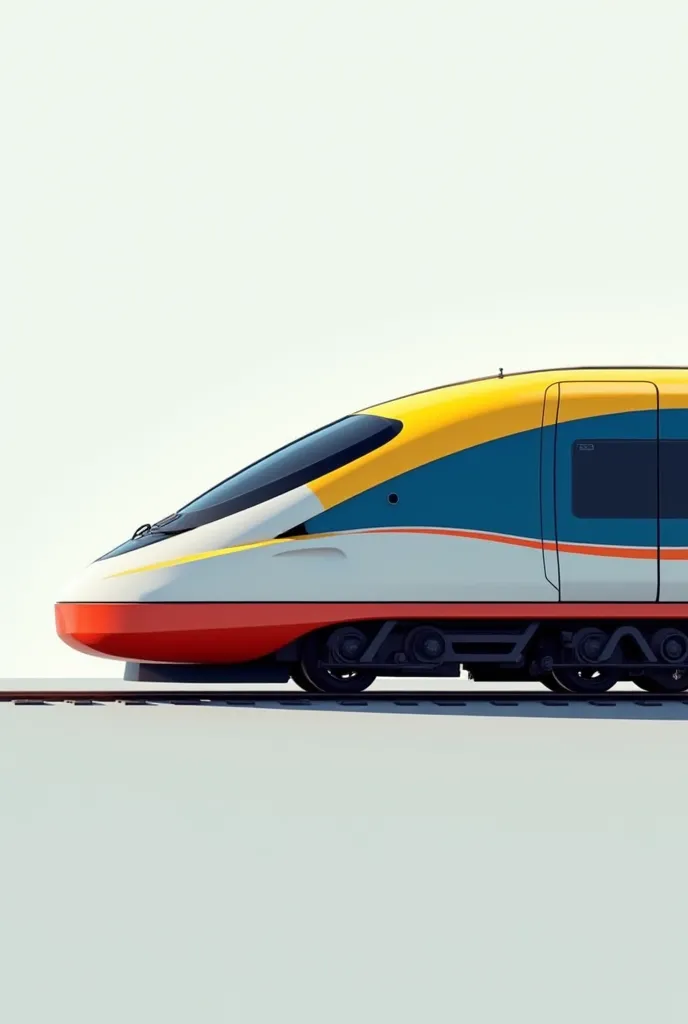 Create me A Train in White with a yellow stripe above, blue in the middle and red a little lower, Show it to me on the right side