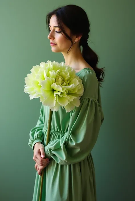 show me a woman as a green carnation flower