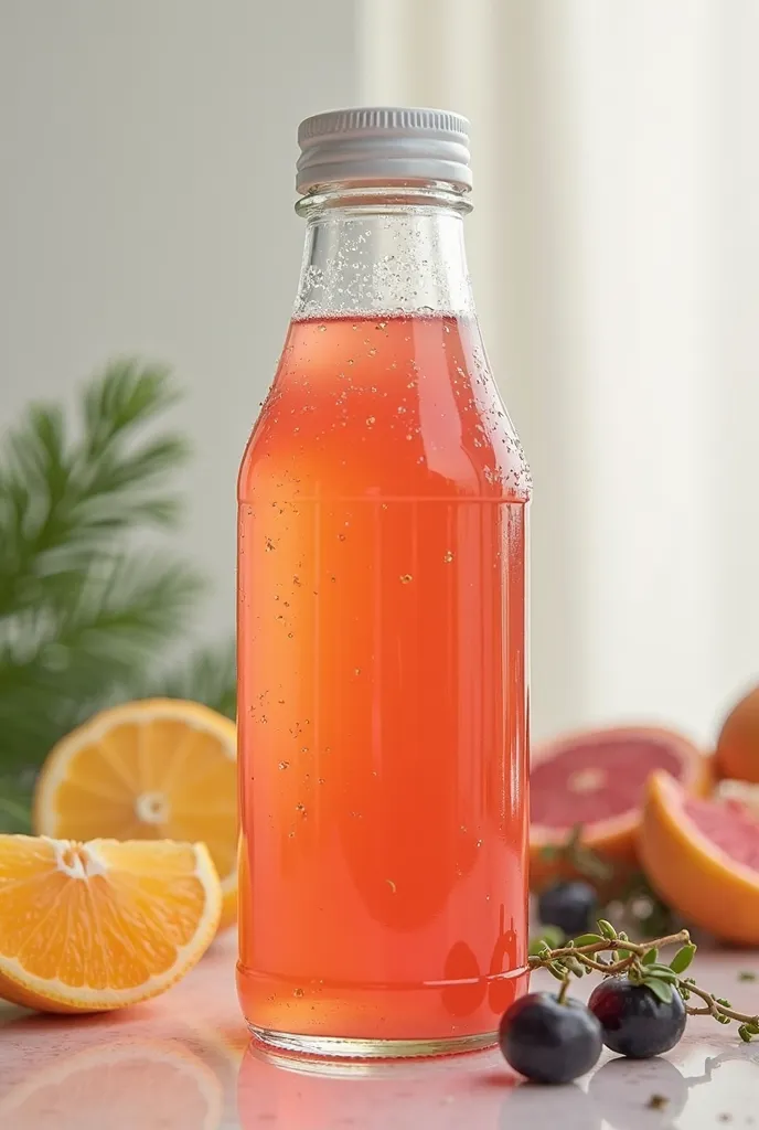 A juice product in a bottle without a brand on a white background