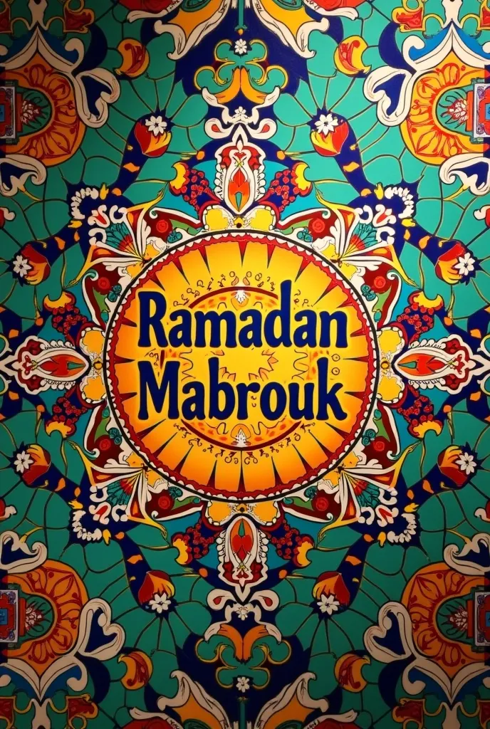 Background with Moroccan zellige pattern with a message from Ramadan Mabrouk