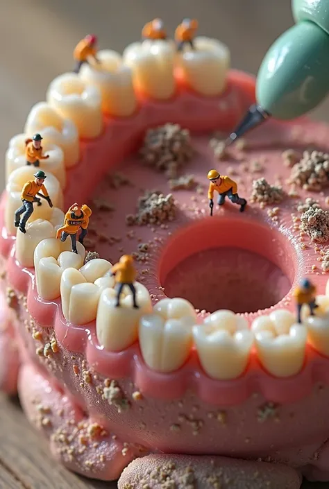 Real but tiny constructors building or cementing real person's teeth showing as treating teeth. Teeth construction only. Every constructors should work inside or outside a person's mouth. Full face of that person should be there , not just their mouth and ...