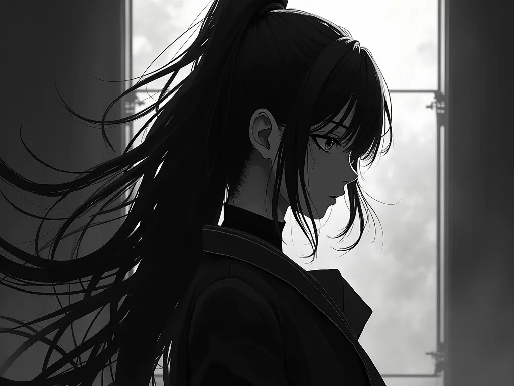 I want you to create a black and white anime wallpaper for my PC in 4K