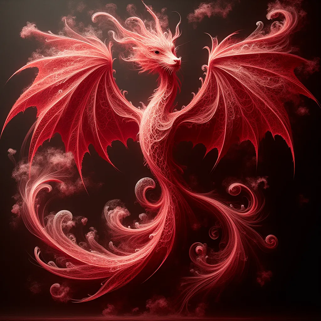 dragon made of crimson silk and woven upholstery