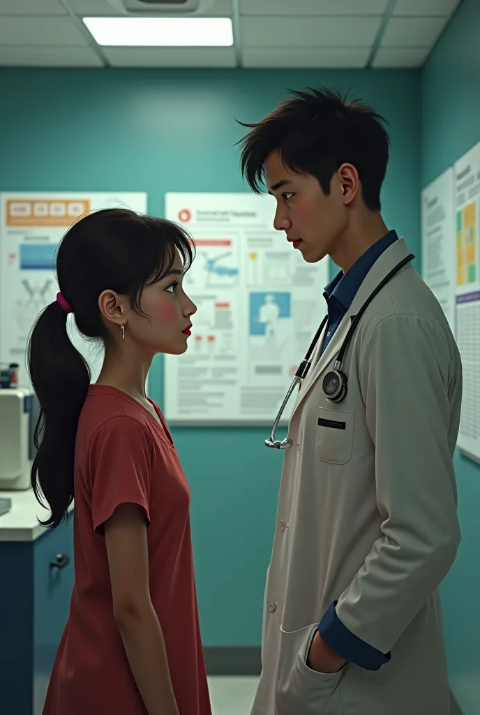 A 16-year-old girl and a male doctor try to communicate but they don't speak the same language.