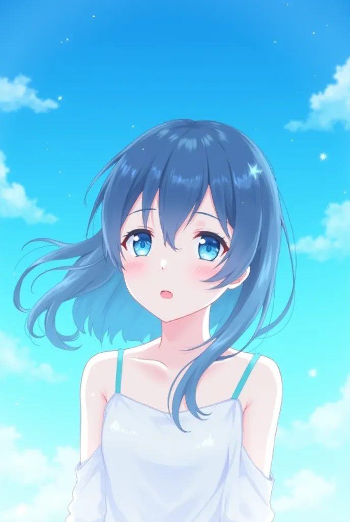 Girl photo anime type with best quality back ground sky blue 