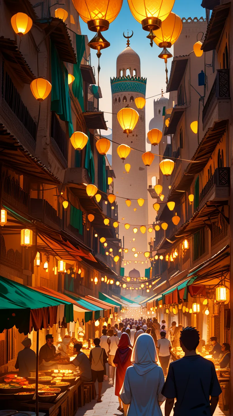 🇲🇦I want an anime video about the atmosphere of Ramadan in Morocco 