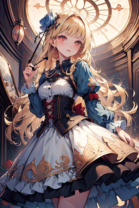 ( masterpiece,  Top Quality,  Top Quality,  official art,  Beautifully Artistic :1.2), (  girls on the left),  very detailed,( Fractal Art:1.3), colorful,  most detailed, long blond hair , red eyes,  Moonlight Night    ,  Rose