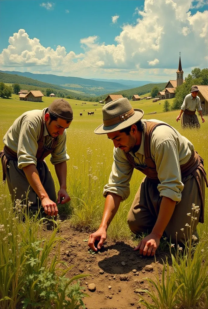 Medieval era peasants working in the sun