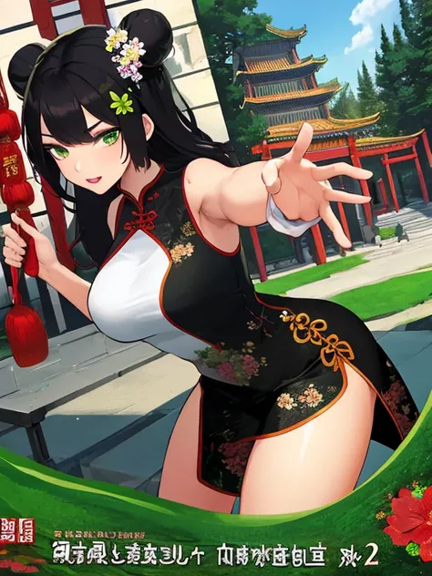 Best quality, extreme details, hdr, masterpiece, eye focus, comic style, 2females, clean lines, bold outlines, midshot, face focus

2 two adult female, Twins, black straight hair, two buns, lipstick, thick, thighs, long Cheongsam, floral pattern, tradition...