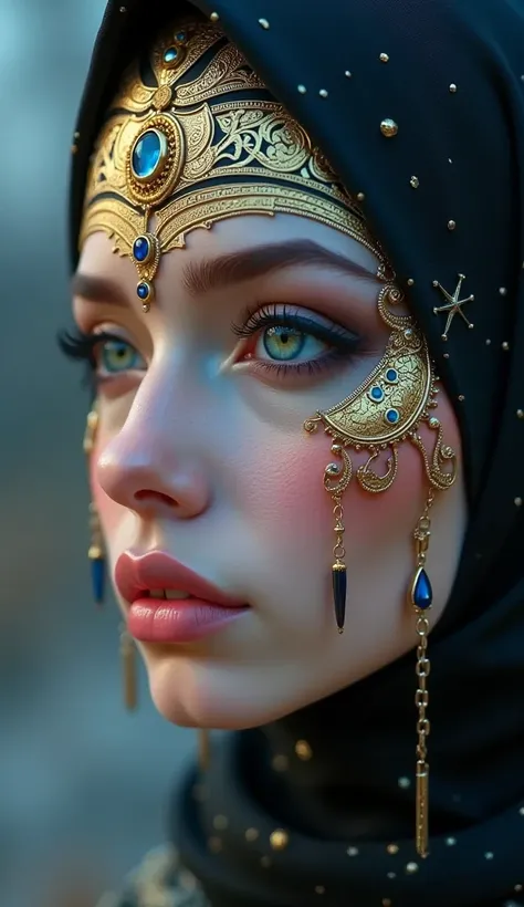 Queen hijabie sexy jewelry hijabie face Cyberpunk sexy cyberpunk sexy anime sexy ethereal close-up sexy eyes makeup eyes sexy lips sexy nose sexy nose sexy ethereal face