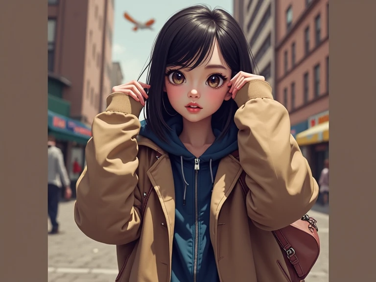 Transform my photo into a chibi-style illustration with big eyes and a cute expression.