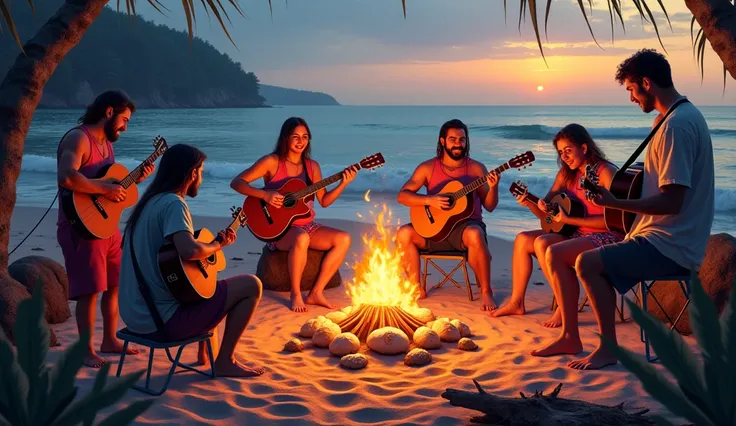 bonfire ,  musical instruments ,  beach , orilla de  beach 