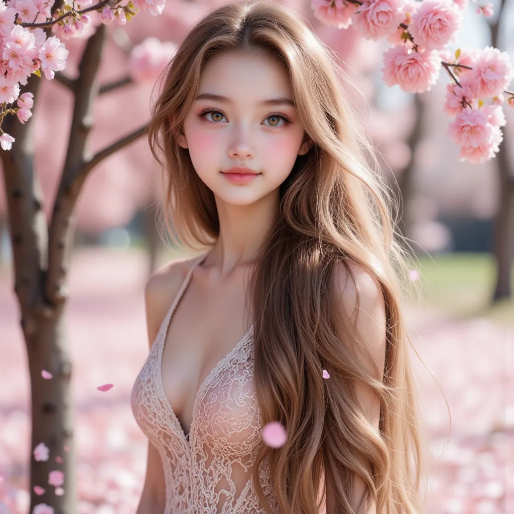 (Top Quality。 highest resolution。 Super Realistic Photos 。16k。 ） I have one beautiful woman with super long hair。 More beautiful than a beautiful actress。 beautiful young woman。 beautiful face。 She has a beautiful and lovely face 。 With a kind smile。Her ha...