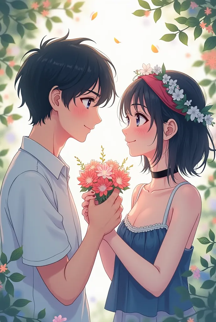 Draw them in this style, where one another gives flowers